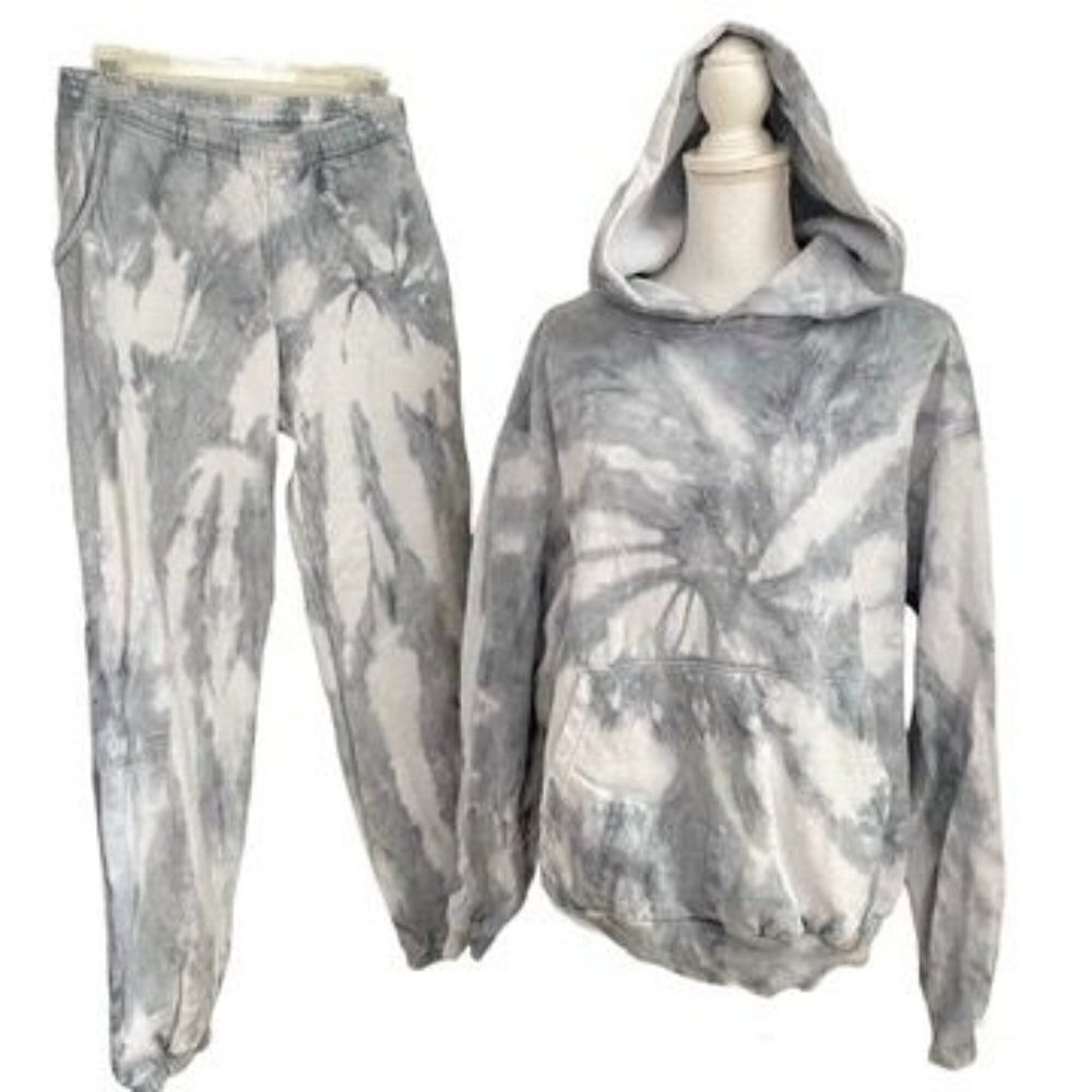 Brown Dyed Girl Sweatshirt Hoodie Joggers Set Grey Tie Dye Size S